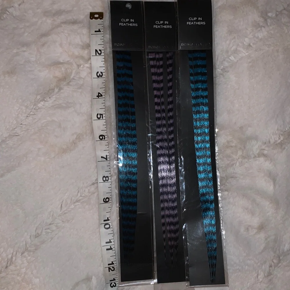 BCBG Clip-In Feather Hair Extensions - Blue and Lavender - Picture 2 of 3
